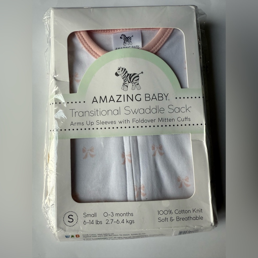 Amazing baby Pink Ribbon Transitional Swaddle Sack up to 14 pounds NIB.